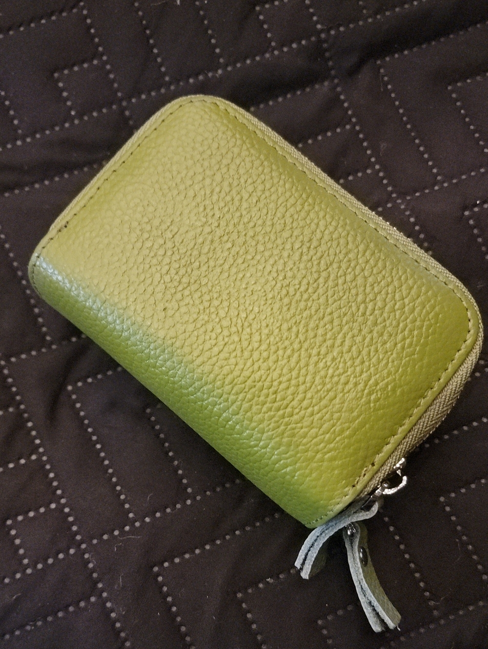 Green Pebbled Leather Zip Wallet